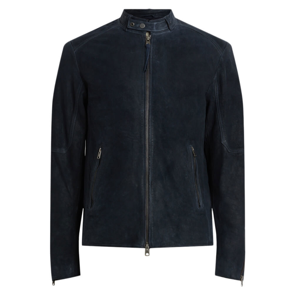 AllSaints Cora Leather Snap Back Collar Jacket - Mcway Blue